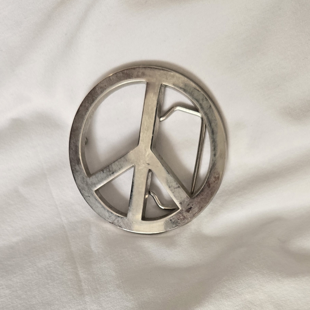 Silver Peace Sign Belt Buckle